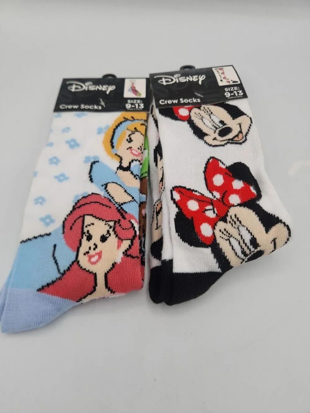 Disney Minnie Mouse & Princess 2 pair Women Socks Size 9-13
